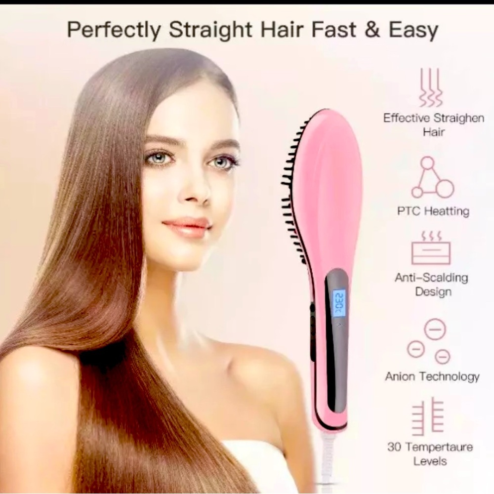 Hair Straightening Brush Beard Straightener Anti-Scald Auto Shut Off Styling